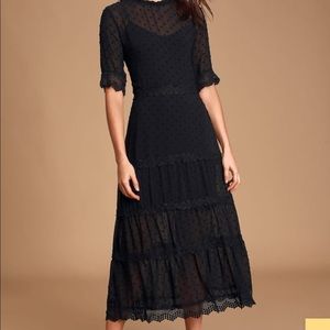 Black Swiss Dot Midi Dress